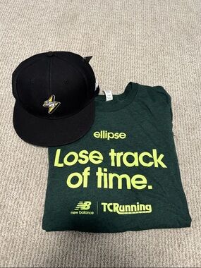 New Balance Dark Green Short Sleeve Tee with Neon Yellow Graphic